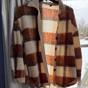 Plaid Sherpa Jacket in Brown and Cream